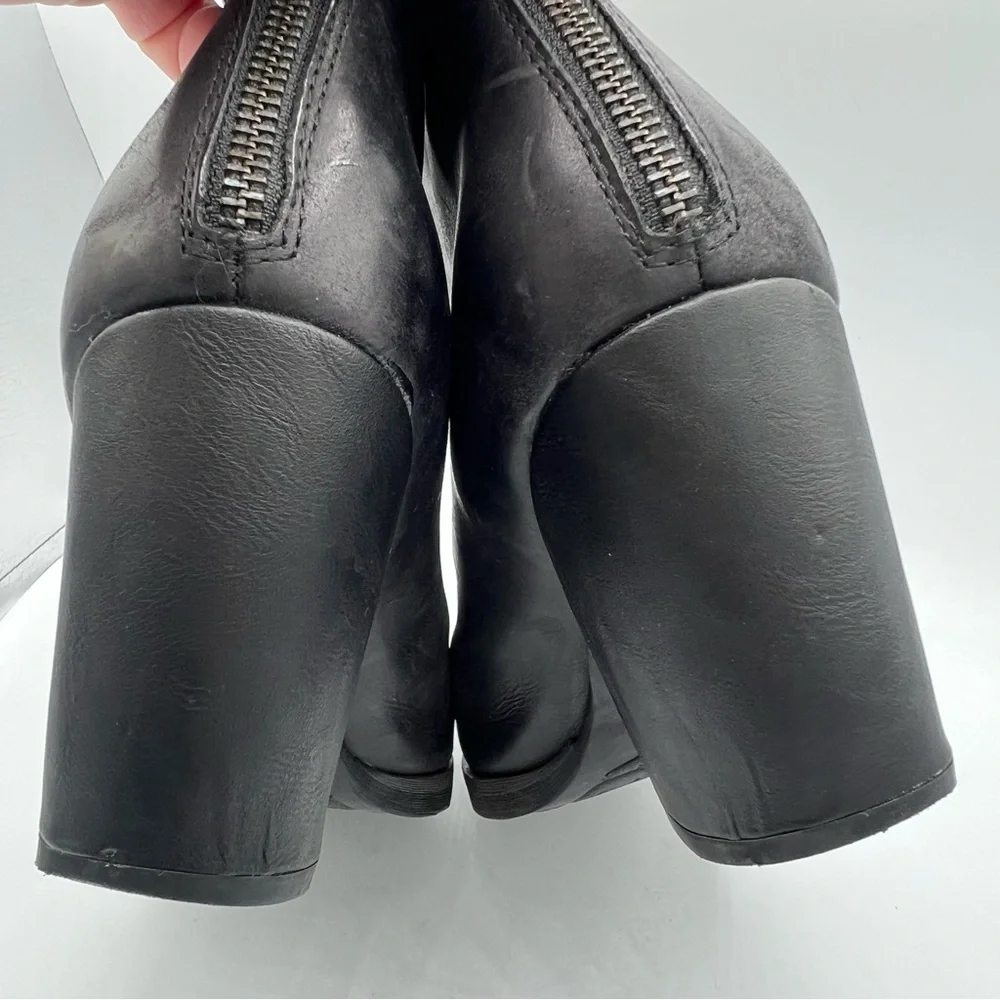 Korks Shamira Leather Ankle Boot Womens 10M‎ Black Chunky Heel Cutout Back Zip